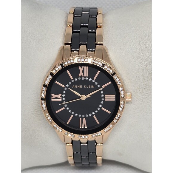Anne Klein Accessories - Womens Anne Klein Black Rose Gold Tone Crystal Dial Ceramic Watch AK/3548BKRG 13